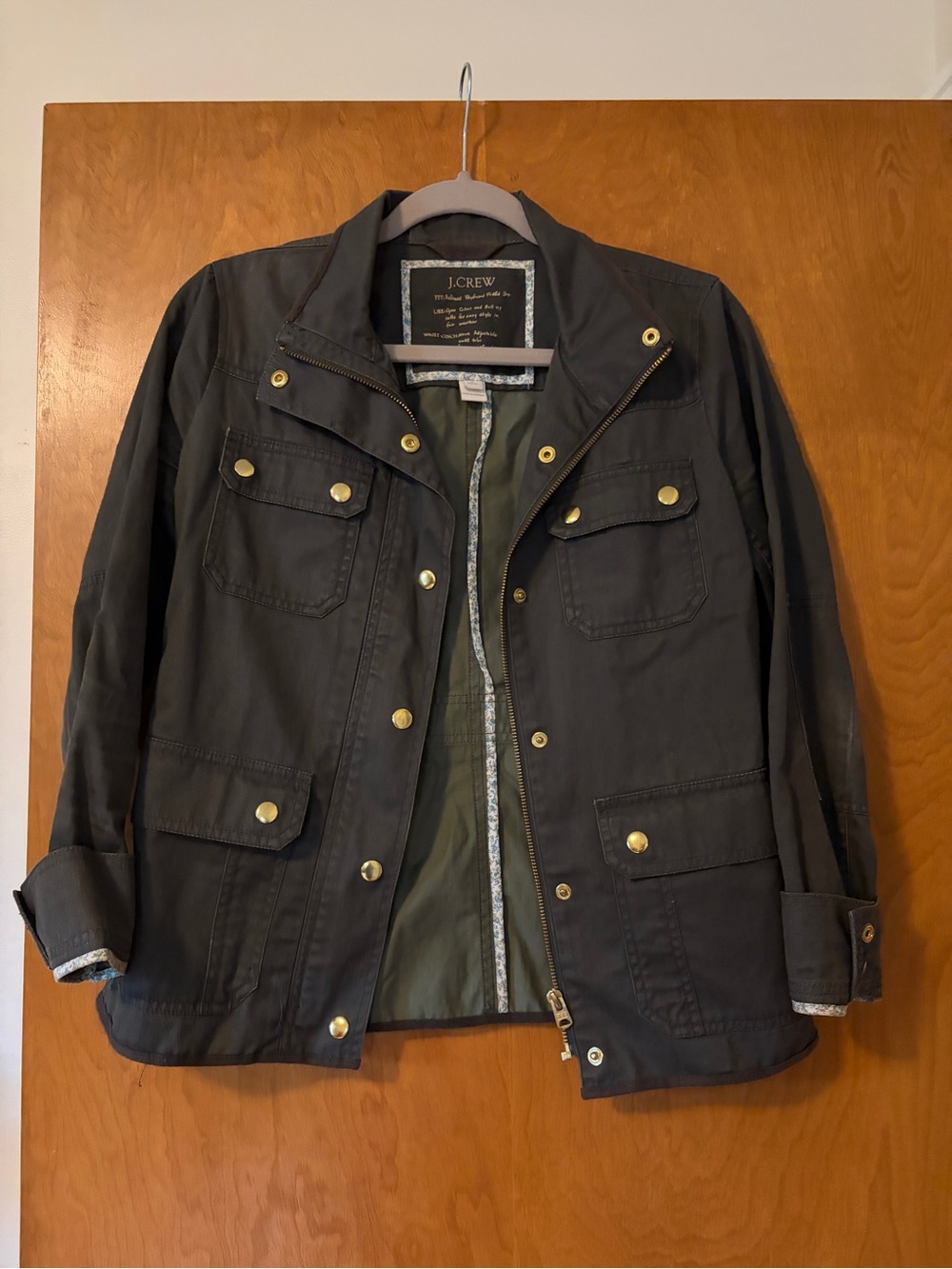 J. Crew Dark Olive Military Field Jacket with Brass Buttons